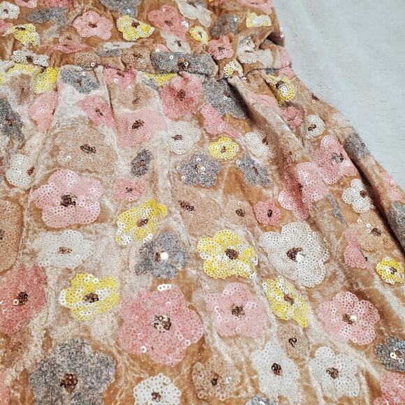 NWT Cider Beige Velvet Sequin Flowers Romantic Spring Strapless Mini Dress 3XL - Picture 2 of 16